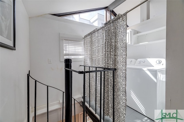 stairs with washer and dryer