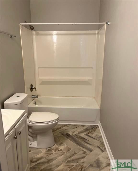 full bathroom featuring vanity, toilet, and shower / tub combination