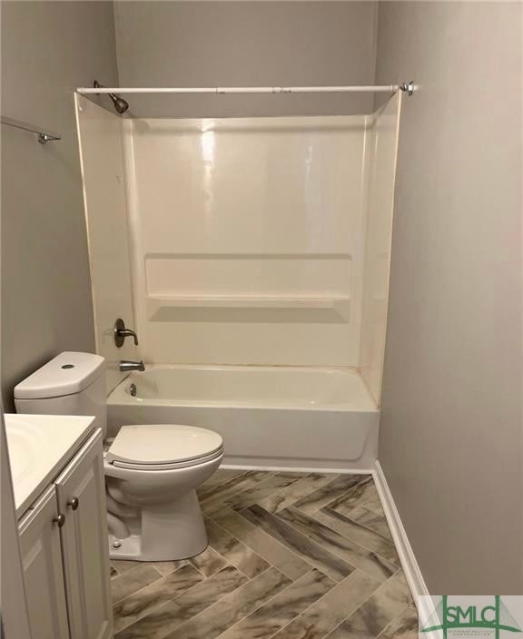 full bathroom with toilet, shower / tub combination, and vanity