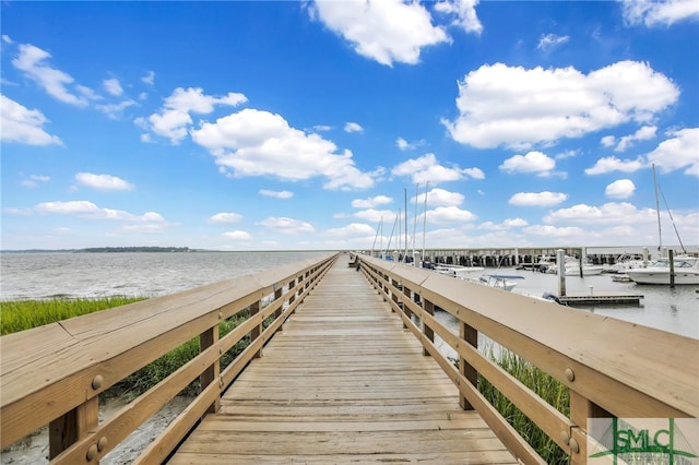 view of dock featuring a water view