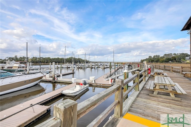 view of dock with a water view