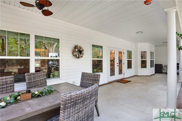 view of patio / terrace with french doors and ceiling fan