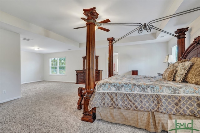 bedroom featuring ceiling fan and carpet floors