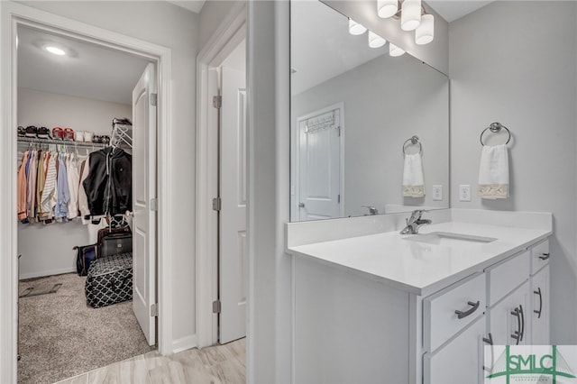 bathroom with hardwood / wood-style flooring and vanity