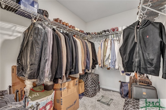 walk in closet featuring carpet