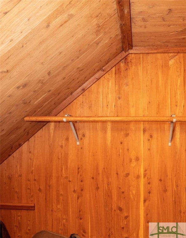 room details with wooden walls and wood ceiling