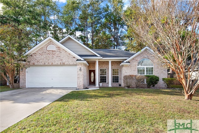 view of front of home featuring a garage and a front lawn