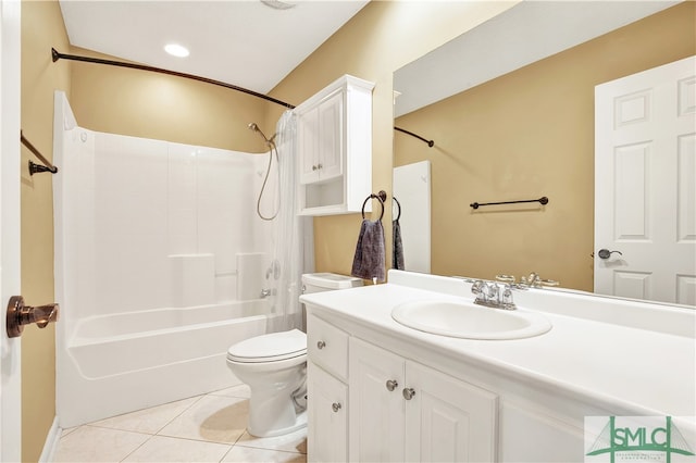 full bathroom with vanity, toilet, tile patterned floors, and tub / shower combination