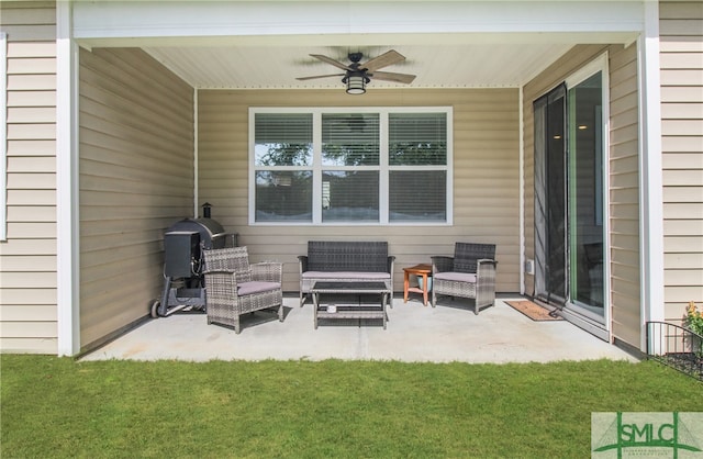 view of patio / terrace featuring an outdoor living space and ceiling fan