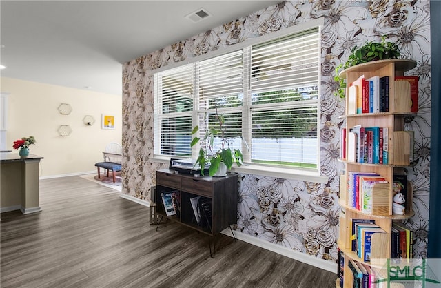 interior space with dark hardwood / wood-style flooring