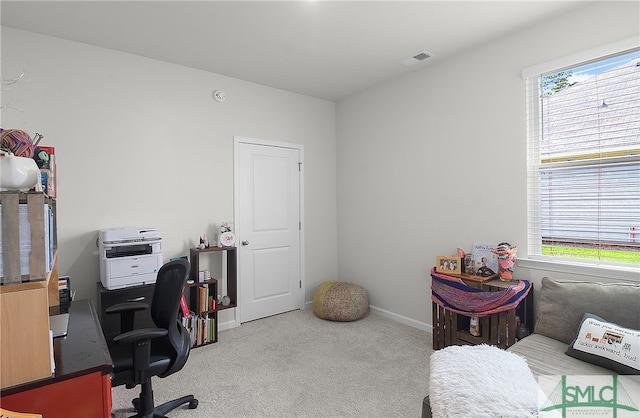 office area featuring light carpet and plenty of natural light