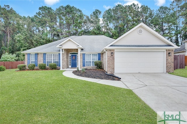 ranch-style house with a front lawn and a garage