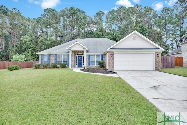 ranch-style house with a front lawn and a garage