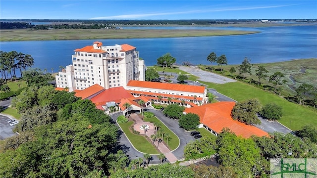 bird's eye view featuring a water view