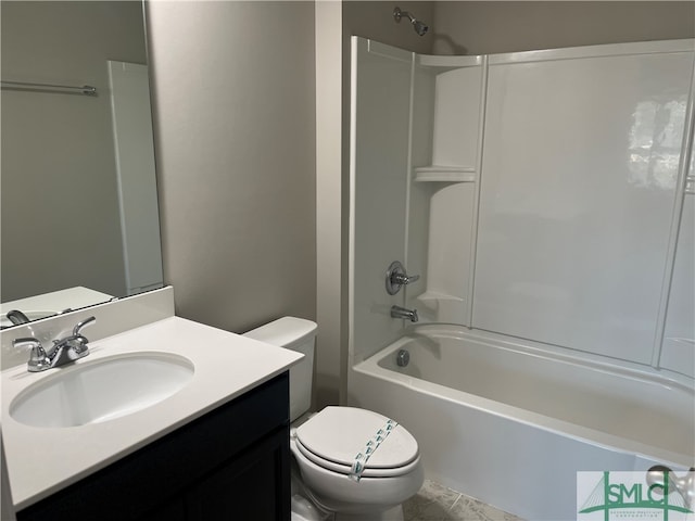 full bathroom with toilet, shower / washtub combination, and vanity