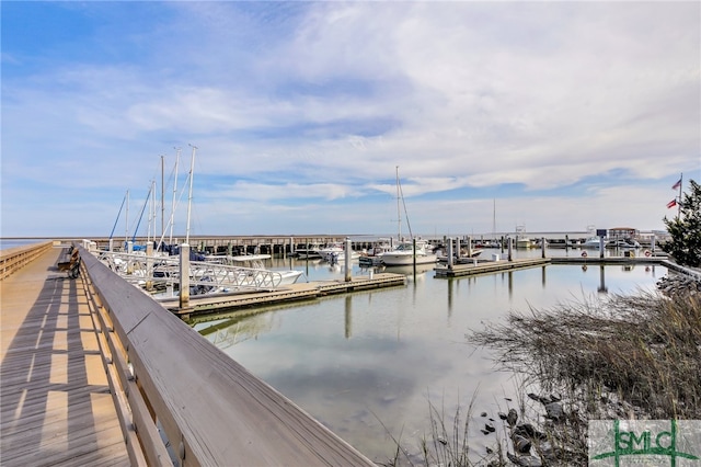 view of dock featuring a water view