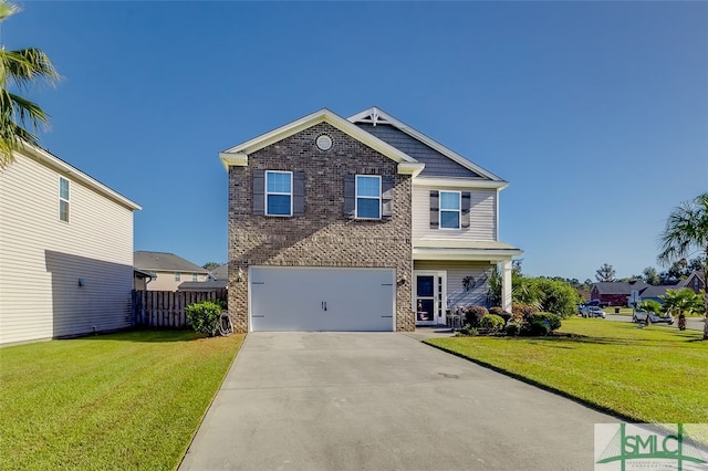 view of front of house featuring a front yard and a garage