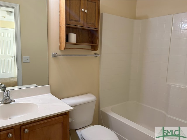 full bathroom with vanity, toilet, and shower / washtub combination