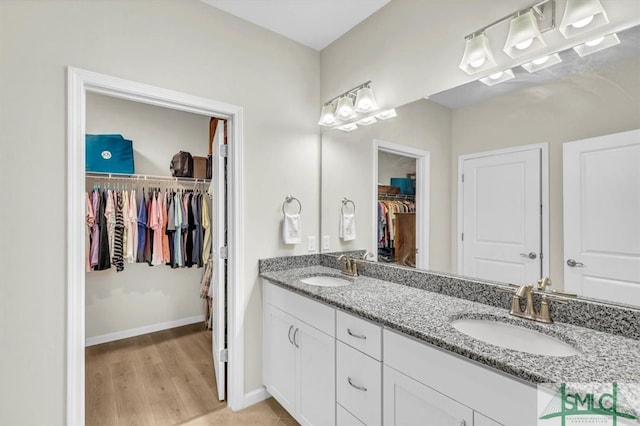 bathroom with vanity and wood-type flooring