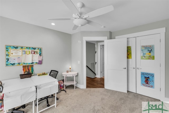 5261 Mill Branch Club Rd, Pembroke, GA 31321 - office space with carpet flooring, a ceiling fan, recessed lighting, and baseboards