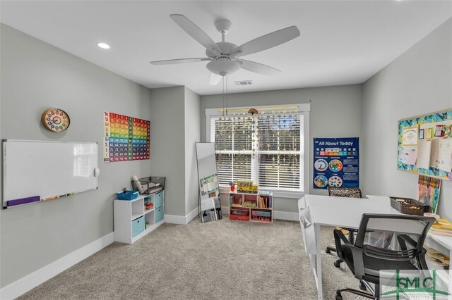 5261 Mill Branch Club Rd, Pembroke, GA 31321 - office space with a ceiling fan, carpet, baseboards, and recessed lighting