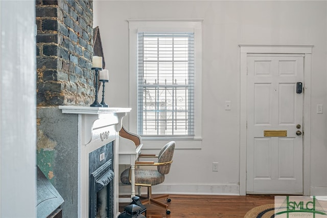 office space with hardwood / wood-style floors