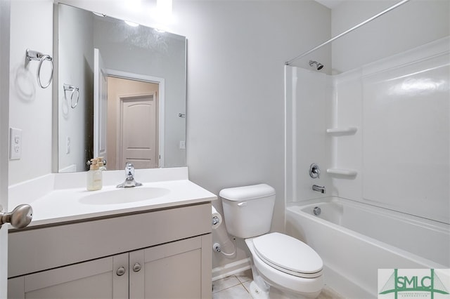 full bathroom with tile patterned floors, vanity, toilet, and shower / washtub combination