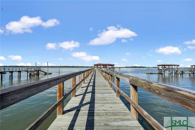 dock area with a water view