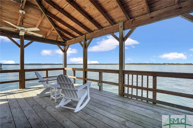 dock area with a deck with water view