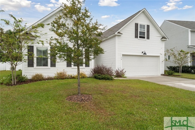 view of front facade featuring a garage and a front lawn