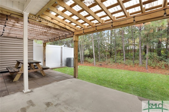 view of patio / terrace featuring central air condition unit and a pergola