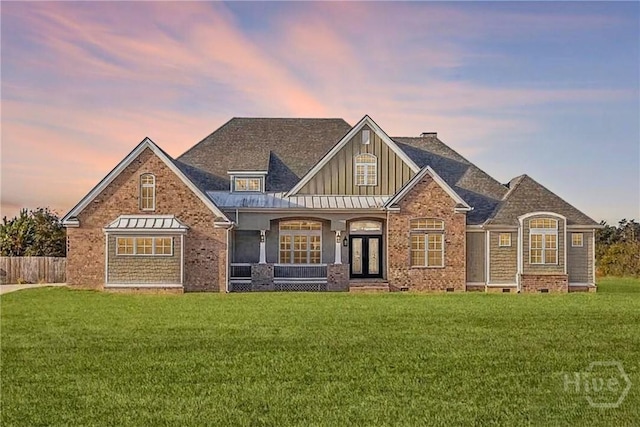 1495 Lillie Hagan Rd, Brooklet, GA 30415 - view of front of property featuring board and batten siding, french doors, crawl space, a standing seam roof, and covered porch