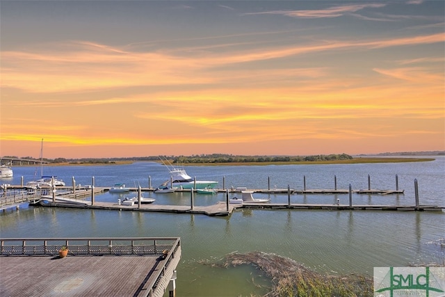 view of dock with a water view