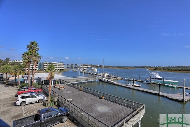 view of dock featuring a water view