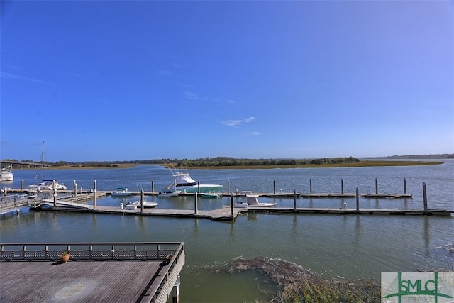 dock area featuring a water view