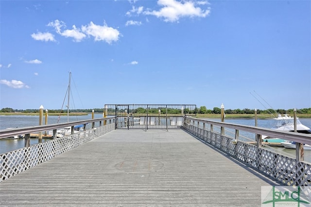 dock area with a water view