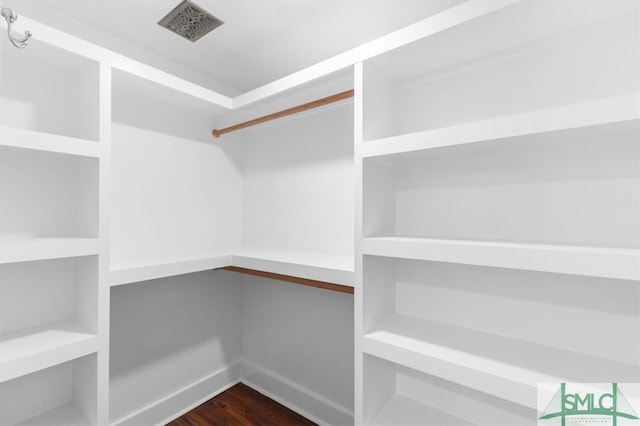 spacious closet with dark wood-type flooring