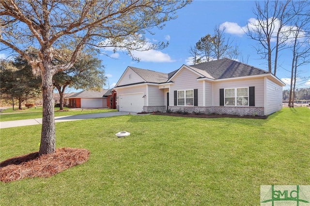 ranch-style house with a front lawn and a garage