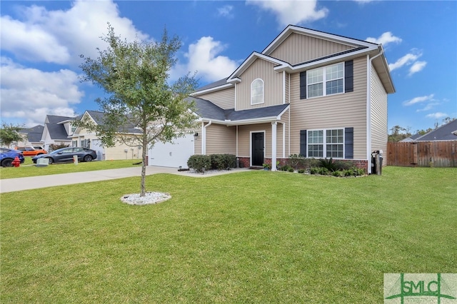 view of front property with a garage and a front yard