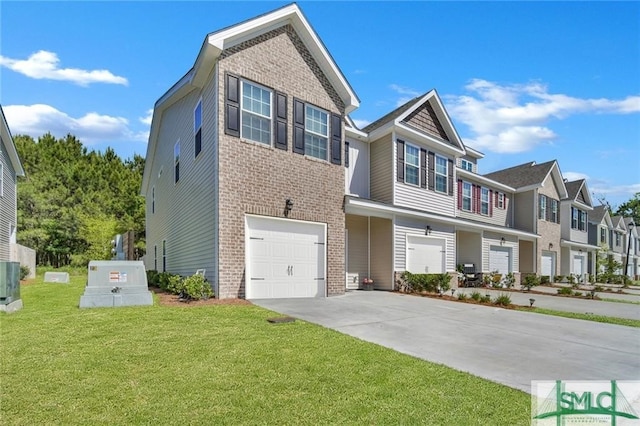 view of front of house featuring a front lawn and a garage