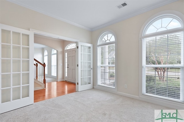 foyer with light colored carpet and plenty of natural light