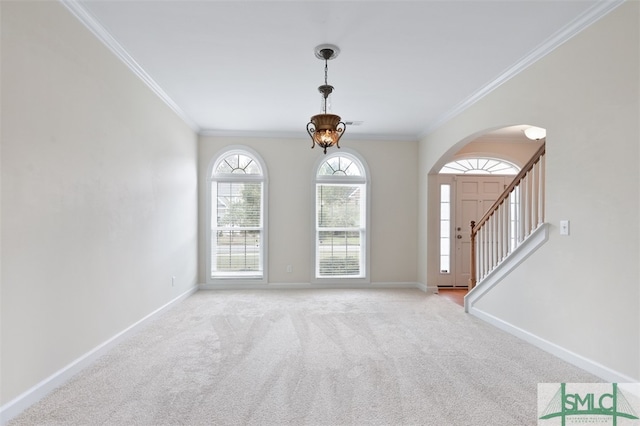 carpeted empty room featuring ornamental molding