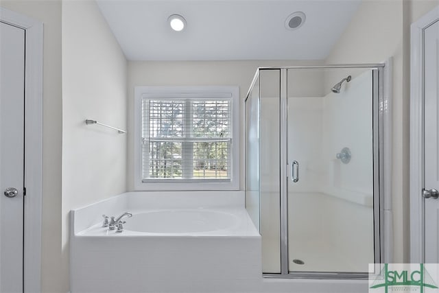 bathroom with plus walk in shower