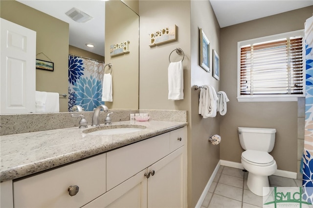 bathroom featuring tile patterned flooring, vanity, and toilet