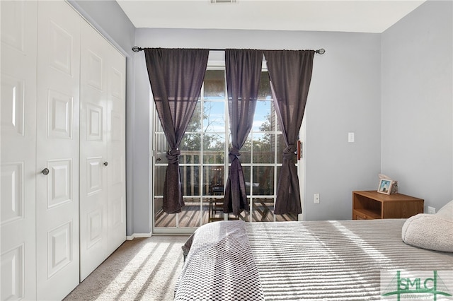 carpeted bedroom featuring a closet