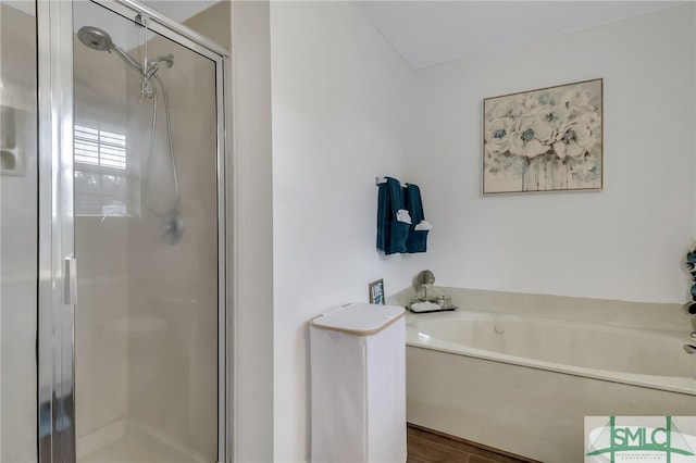 bathroom with plus walk in shower