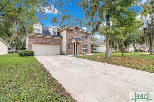 210 Parkview Ct, Savannah, GA 31419 - traditional-style home featuring brick siding, a front lawn, driveway, and a garage