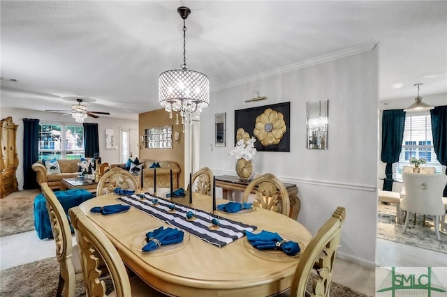 210 Parkview Ct, Savannah, GA 31419 - dining area with a chandelier, plenty of natural light, and a ceiling fan