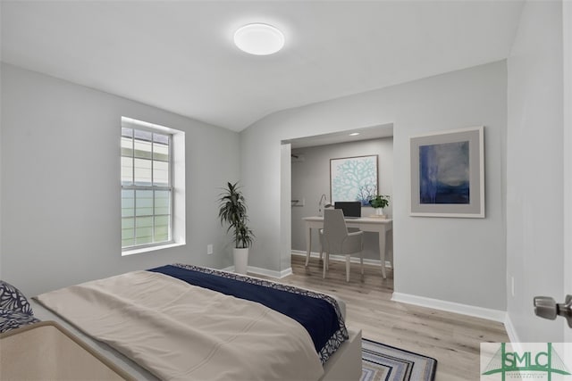 bedroom with light hardwood / wood-style floors