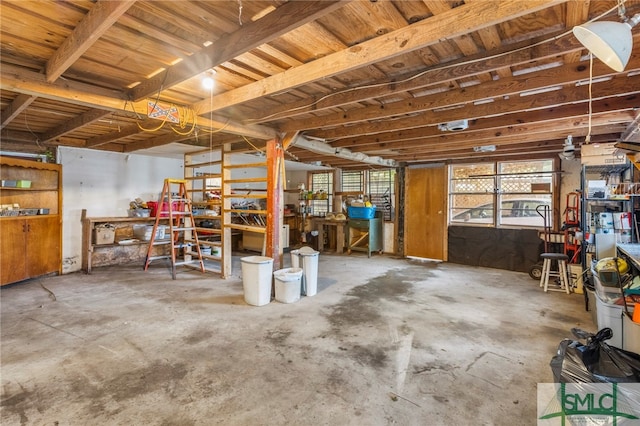 basement featuring a workshop area